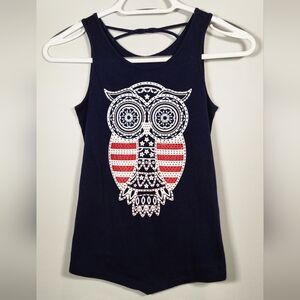 Girls' Justice Navy Blue Owl Tank Top with Embellished Patriotic Design- Size 10